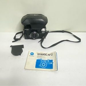 Minolta Hi-Matic AF2 35mm Point & Shoot Film w Case, Cap, & Manual Film Tested